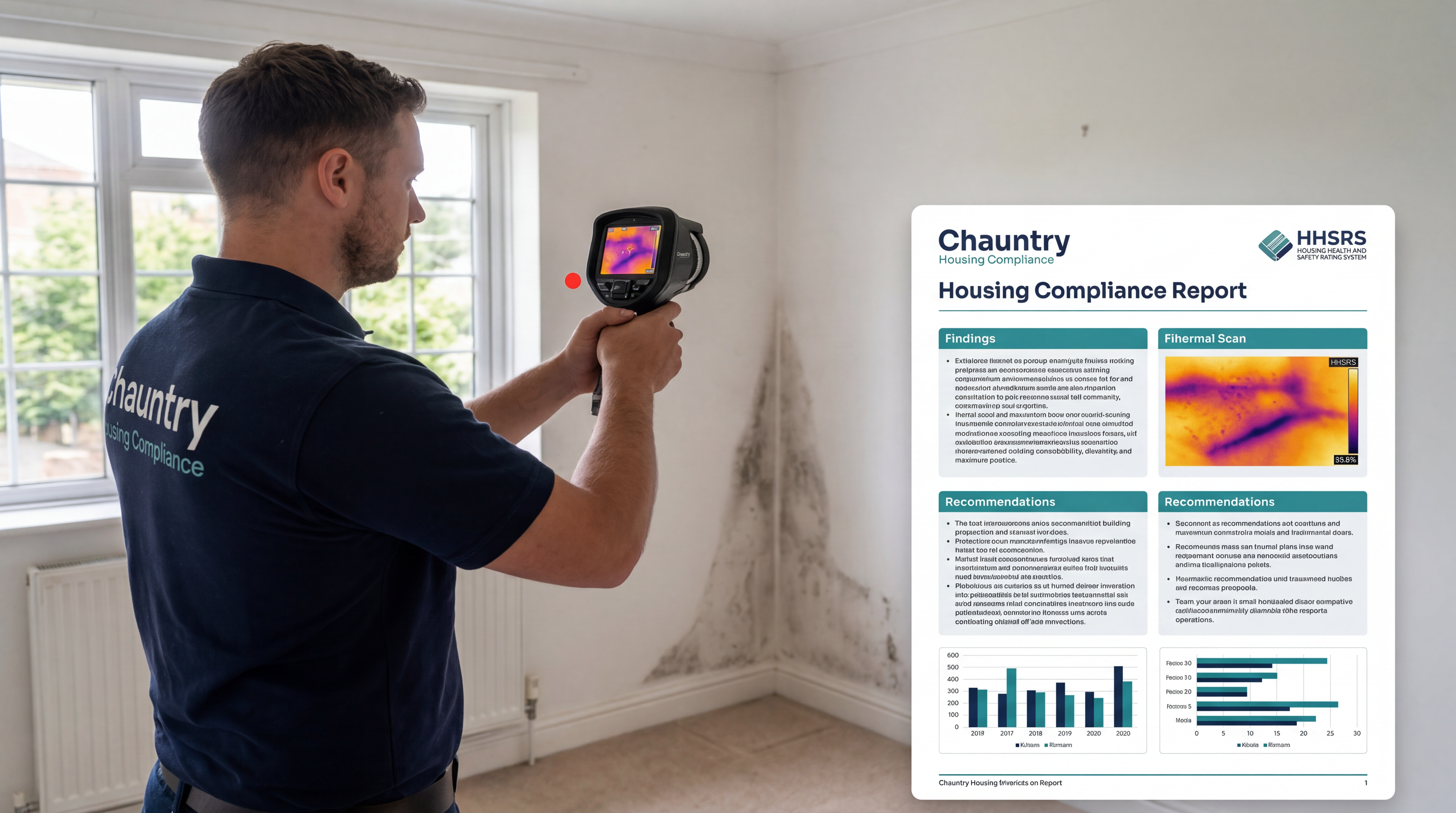 Professional conducting a thermal scan for damp and mould